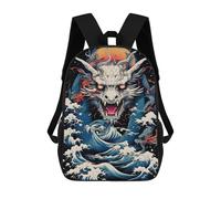 sinyumoney Dragon Waves Illustration Rucksacks 3D Printed Children Backpacks Fashion Casual Daypack Cute Travel Bags Outdoor Casual Daypack for Boy And Girl 17inch