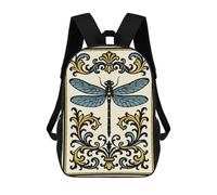 sinyumoney Dragonfly with Floral Ornament Children's 17 Inch School Backpack 3D Printed Cool Knapsack for Kids Travel Rucksacks Book Bags Kids School Bag