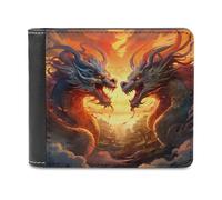 sinyumoney Dragons Confrontation Mythical Battle 3D Print PU Leather Wallet Multiple Slots Banknote Compartments Stylish Durable Men's Wallets Gifts 11.7cm*9.5cm