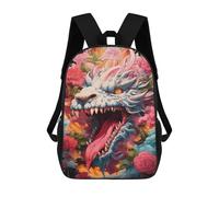 sinyumoney Dragon's Fiery Floral Fantasy Backpacks 3D Printed 17inch Kids School Backpack Outdoor Casual Daypack Casual Travel Bags for Middle School Students
