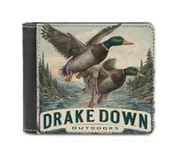 sinyumoney Drake Down Outdoors 3D Print PU Leather Men's Wallet Holds Bills Credit Slots Note Section Slim Elegant Wallets Everyday Use 11.7cm*9.5cm