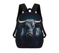 sinyumoney Dramatic Portrait of A Black Bull 17 Inch School Bag Backpack Teen Schoolbag 3D Printing Adjustable Schoolbag Fashion Pocket Bag for Kids Boys Girls Students