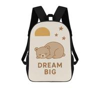 sinyumoney Dream Big Sleeping Bear Nursery 17 Inch Backpacks Kids Schoolbag,3D Printed Elementary And Middle School Students Backpacks for Boys Girls