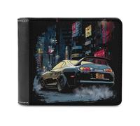 sinyumoney Drift in Neon Nights 3D Print Men's Wallet Slots ID Window RFID Blocking Stylish Slots Note Section Leather Wallet 11.7cm*9.5cm