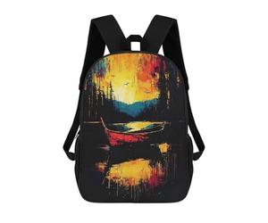sinyumoney Drifting Into Fire - Expressionist Abstract Boat Scene Backpack School Backpack Kids School Bag Large Capacity Kids Backpack for School Rucksack 3D Book Bag Gifts for Kids 17inch