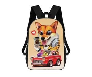 sinyumoney Driving Corgi Backpacks Kids Student Schoolbag,3D Printed Backpacks,Elementary And Middle School Students Backpacks for Boys Girls 17inch