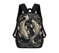 sinyumoney Dual Koi Fish Serenade 17 Inch Kids Backpack Fashion Fun Backpack Book Bag for Boys And Teenager 3D Printed for Boys