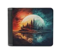 sinyumoney Dual Moon Landscape 3D Print PU Leather Men's Wallet Use Holds Bills RFID Blocking Stylish Durable Wallets Youth Guys 11.7cm*9.5cm