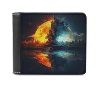 sinyumoney Dual Planet Reflections 3D Print Clutch Purse Slots ID Window RFID Blocking Banknote Compartments Slim Elegant Leather Wallet 11.7cm*9.5cm