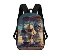 sinyumoney Dual Skulls Sand Timer School Backpack School Bags For Girls Boys Backpack With Pocket Fashion School Bag Kids Backpack 17inch