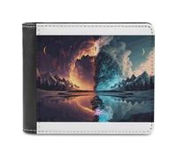 sinyumoney Dual Sky Reflections Nature's Mirrored Wonder 3D Print PU Leather Wallet Credit Card Cash Id Holder Leather Compartments Leather Wallet Youth Guys 11.7cm*9.5cm