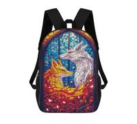 sinyumoney Dual Wolves 17 Inch Backpack School Bag Rucksack for Girls Boys Large Capacity Kids Back Pack Lightweight School Bags for Children Students