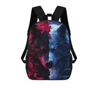 sinyumoney Dual Wolves Red And Blue Backpack School Bag School Secondary High School College Backpack Travel for Girls Boys Teenage 17inch