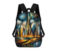 sinyumoney Dubai Futuristic Cubism - Modern Geometric Skyline Kids Backpack, Kids School Bag 3D Printed School Backpacks for Boys And Teenager School Students 17inch