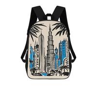 sinyumoney Dubai Skyline Illustration with Palm Trees School Backpack Lightweight Schoolbag Dayback Bookbag College for Men, Women & Teenage Boys 17inch