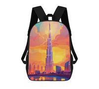 sinyumoney Dubai Skyline Sunset School Bag Bookbag 3D Printed Children's Backpacks for Kids Boy Girl Book Bags Kids School Bag Travel Rucksacks 17inch