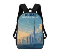 sinyumoney Dubai, United Arab Emirates Skyline Art 3D Printed 17inch Kids School Backpack School Bag Fashion Rucksacks for Boys Elementary And Middle School Students