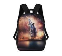 sinyumoney Dubai's Burj Al Arab with Fireworks Backpacks, Kids Backpack Student School Bag 3D Printed Travel Backpacks Fashion Accessory Backpack Children Waterproof School Bags 17inch