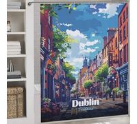 sinyumoney Dublin, Ireland Street View Illustration 100% Polyester Fabric Washable Decor Bath Curtains for Shower Bath Curtain Wet Room 69.69x70.87Inch（177x180cm）