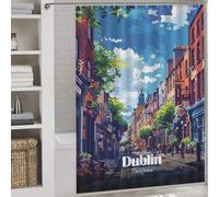 sinyumoney Dublin, Ireland Street View Illustration Thicken Durable Polyester Modern Fabric Bathroom Decor Set for Bathtub Shower Stall 64.17x70.87Inch（163x180cm）