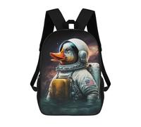 sinyumoney Duck Astronaut in Space 3D Printed Children's School Backpack for Kids High Capacity Travel Rucksacks Book Bags Kids School Bag Back Pack 17inch