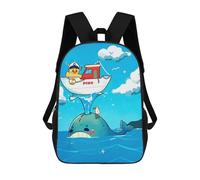 sinyumoney Duck Captain on Whale Cartoon Illustration Children's School Backpack 3D Printed for Kids Travel Rucksacks Book Bags for Boys Elementary School Students 17inch