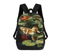 sinyumoney Duckling in Pond with Lily Pads Backpacks Kids Student Schoolbag,3D Printed Backpacks,Elementary And Middle School Students Backpacks for Boys Girls 17inch