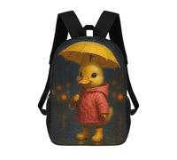 sinyumoney Duckling in Raincoat with Umbrella Rucksacks 3D Printed Children Backpacks Fashion Casual Daypack Cute Travel Bags Outdoor Casual Daypack for Boy And Girl 17inch