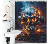 sinyumoney Dynamic Flames Skull Shower Curtain Waterproof Mould with Hooks Waterproof Fabric Bathroom Curtains Modern Art for Shower Bath Curtain 53.54x70.87Inch（136x180cm）