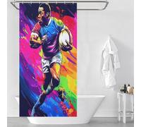 sinyumoney Dynamic Rugby Player in Action Anti-Mould Proof Resistant with Hooks Waterproof Fabric Bathroom Curtains Modern Art for Kids Women Men 35.43x70.87Inch（90x180cm）