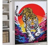sinyumoney Dynamic Tiger Sunset Illustration -1 Anti-Mould Proof Resistant with Hooks Waterproof Fabric Bathroom Curtains Modern Art for Kids Women Men 69.69x70.87Inch（177x180cm）