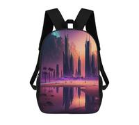 sinyumoney Dystopian Beachfront Metropolis Rucksacks 3D Printed Children Backpacks Fashion Casual Daypack Cute Travel Bags Outdoor Casual Daypack for Boy And Girl 17inch