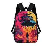 sinyumoney Dystopian Cityscape Helicopter Overlap Kids Backpack,School Backpack Kids School Bag 3D Printed Cartoon Large Capacity Backpack for Kids Boys And Girls 17inch