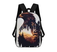 sinyumoney Eagle Silhouette with Forest Landscape Rucksacks 3D Printed Children Backpacks Fashion Casual Daypack Cute Travel Bags Outdoor Casual Daypack for Boy And Girl 17inch