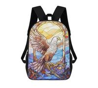 sinyumoney Eagle Stained Glass 3D Printed Children's School Backpack for Kids High Capacity Travel Rucksacks Book Bags Kids School Bag Back Pack 17inch