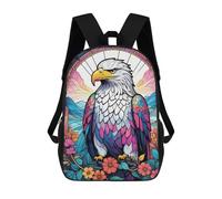 sinyumoney Eagle Stained Glass School Bag Backpack Teen Schoolbag 3D Printing Adjustable Schoolbag Fashion Pocket Bag for Kids Boys Girls Students And Teenagers Fans 17inch