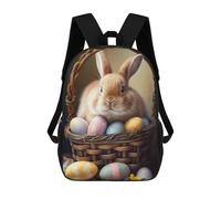 sinyumoney Easter Basket with Bunny-2 Backpacks Kids School Backpack School Bag 3D Printed School Bag for Boys Elementary And Middle School Students 17inch