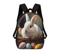 sinyumoney Easter Basket with Bunny Kids Backpack, Kids School Bag 3D Printed School Backpacks for Boys And Teenager School Students 17inch