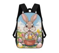 sinyumoney Easter Bunny with Basket 3D Printed Kids Backpacks Boys Fashion School Bag Travel Backpacks School Bags for Boys Elementary School Students 17inch