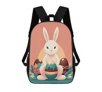 sinyumoney Easter Bunny with Eggs 17 Inch School Bag Backpack Teen Schoolbag 3D Printing Adjustable Schoolbag Fashion Pocket Bag for Kids Boys Girls Students