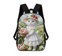 sinyumoney Easter Cat Basket Eggs Children's Backpack, 17 Inch 3D Printed School Backpack, Backpack Cartoon Adjustable School Bag for Primary School