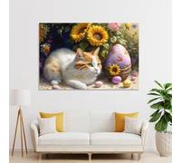 sinyumoney Easter Egg Hunt with Cute Cat Abstract Wall Art for Living Room for Toilet Bathroom Decor Large Pictures 16x24inch(40x60cm)