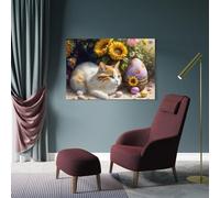 sinyumoney Easter Egg Hunt with Cute Cat Canvas Prints Wall Art for Boys Room Girls Room Picture Canvas 08x12inch(20x30cm)