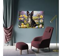 sinyumoney Easter Egg Hunt with Cute Dog Wall Decoration for Living Room for Living Room Kids Children Girl Boys Birthday Party Gift Living Room Paintings 08x12inch(20x30cm)
