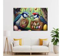 sinyumoney Easter Eggs Basket Birds Nature Art Work for Home Walls Wall Decor Ready to Hang for Bathroom Toilet Decor Large Canvas Wall Art for Living Room 24x36inch(60x90cm)