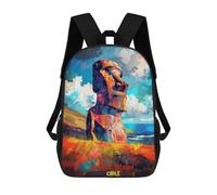 sinyumoney Easter Island Art Backpacks Kids School Backpack Fashion School Bag 3D Printed School Bag for Boys Elementary And Middle School Students 17inch