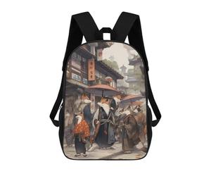 sinyumoney Edo Fox Village Backpack 3D Printed Children's School Backpack Kids Travel Backpacks High Capacity Book Bags Children's Backpack Rucksack 17inch