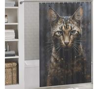 sinyumoney Egyptian Mau Cat Respected with Hooks Waterproof Fabric Decor Bath Curtains for Bathroom Wet Room 56.30x70.87Inch（143x180cm）