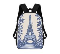 sinyumoney Eiffel Tower Floral Illustration Backpack School Large Water Resistant Laptop Backpack for School/Work/Travel 17inch