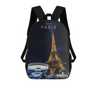 sinyumoney Eiffel Tower Illuminated Night Kids School Backpack 3D Printed Fashion School Bag Casual School Bag for Boys Elementary And Middle School Students 17inch